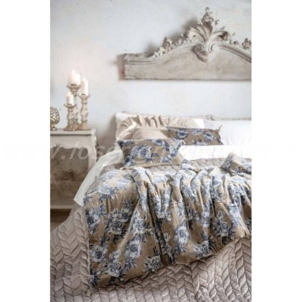 Trapuntino fondoletto in velluto con stampa floreale, serie Velvet Collection di Blanc Mariclò. Vista frontale
